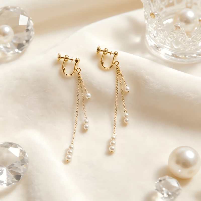 Women's Elegant Tassel Beaded Clip-On Earrings, Party Ready